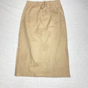 Falls Creek Women's S Beige Midi Skirt Tie Waist Pockets Split Hem Casual Boho